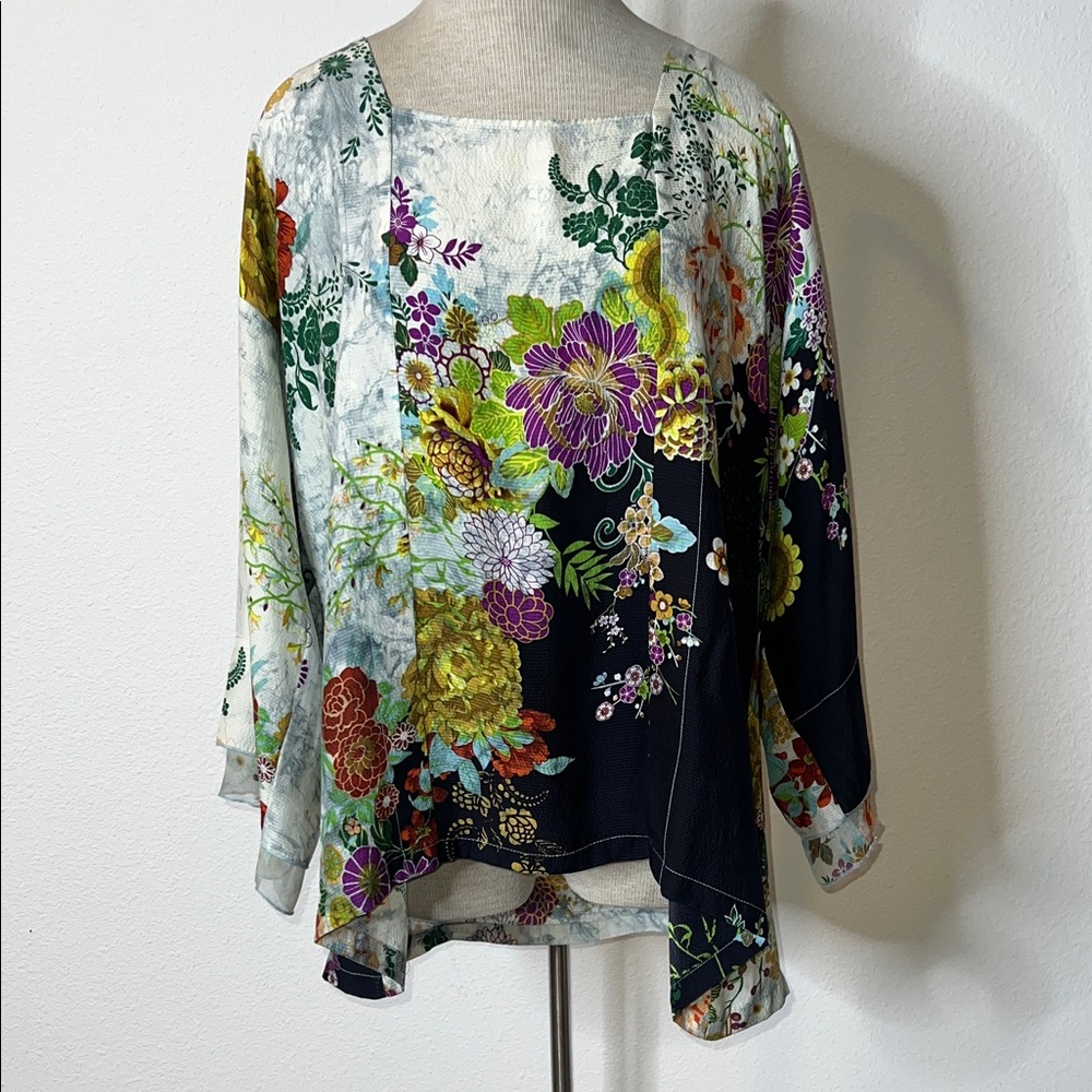 Citron Santa Monica Silk Asian Print Popover Top